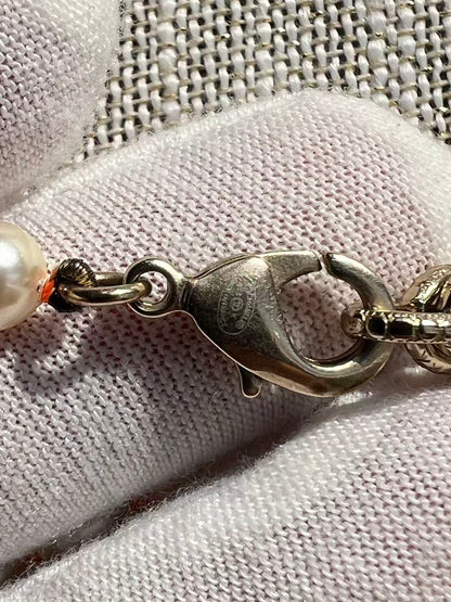 Chanel CC Logo Pearls Orange Stone Vintage 42” Long Necklace