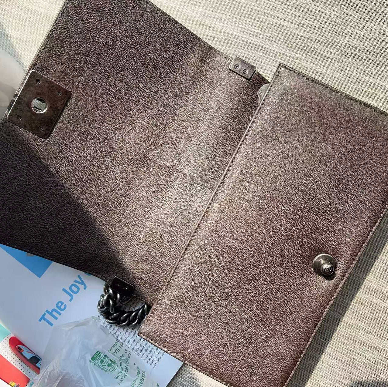 Chanel Calfskin Quilted Medium Boy Flap Dark Silver