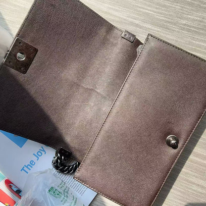Chanel Calfskin Quilted Medium Boy Flap Dark Silver