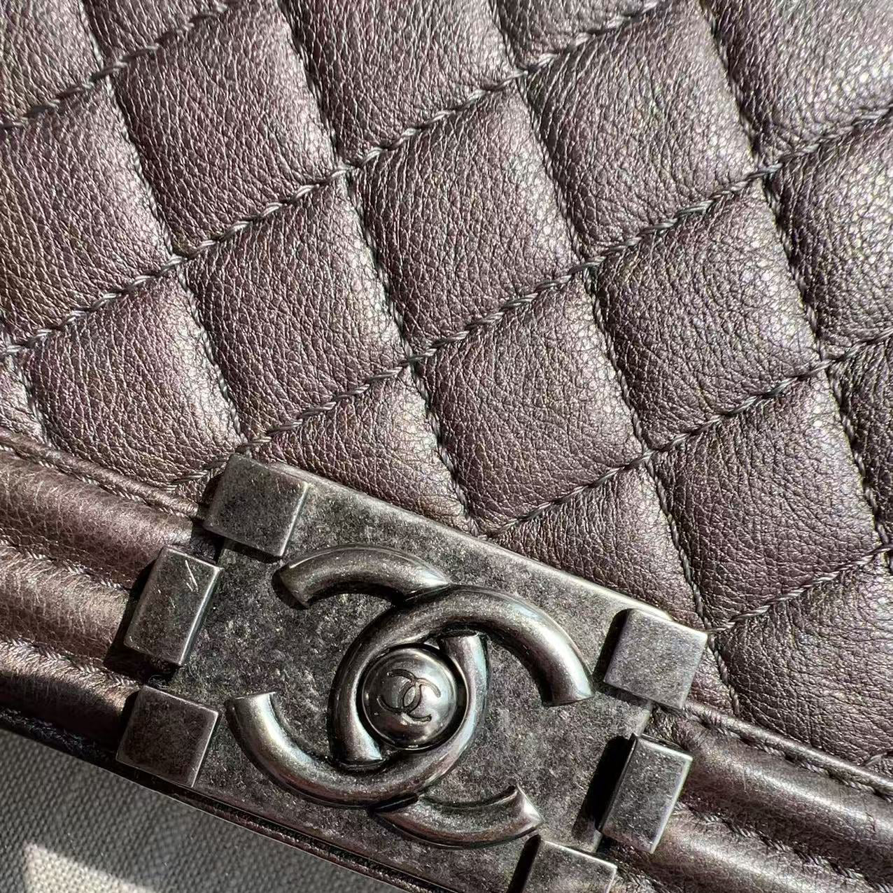 Chanel Calfskin Quilted Medium Boy Flap Dark Silver