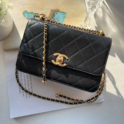 Chanel Calfskin Quilted Mini Vintage Flap with Adjustable Strap Black