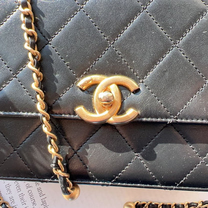 Chanel Calfskin Quilted Mini Vintage Flap with Adjustable Strap Black