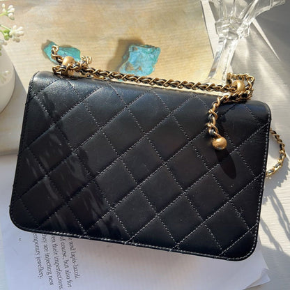 Chanel Calfskin Quilted Mini Vintage Flap with Adjustable Strap Black