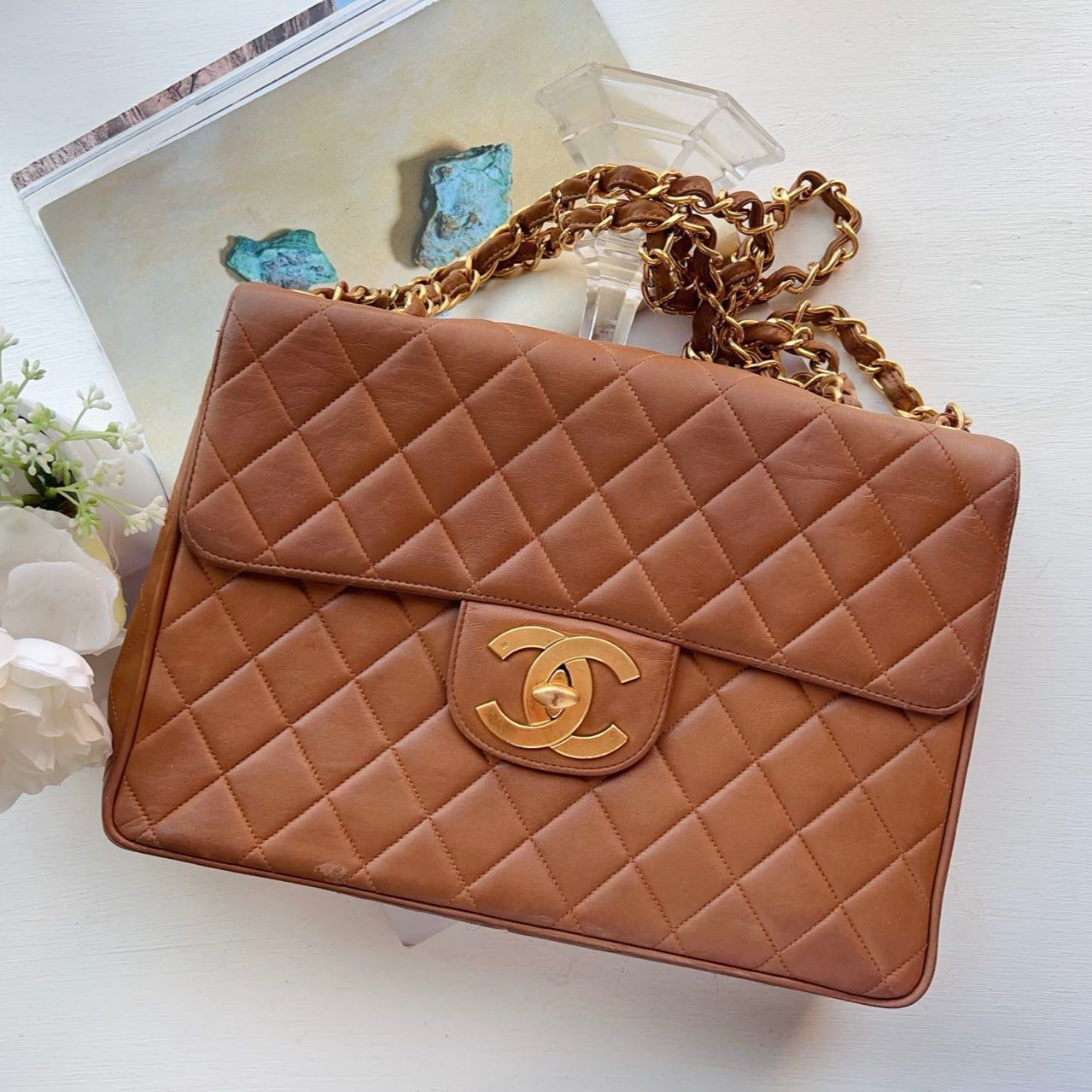 Chanel Caramel Quilted Lambskin Vintage Maxi Jumbo XL Classic Single Flap Bag