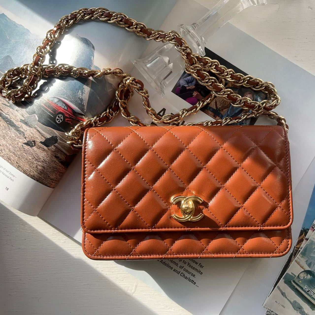 Chanel Caramel Wallet on Chain leather clutch bag