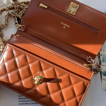 Chanel Caramel Wallet on Chain leather clutch bag