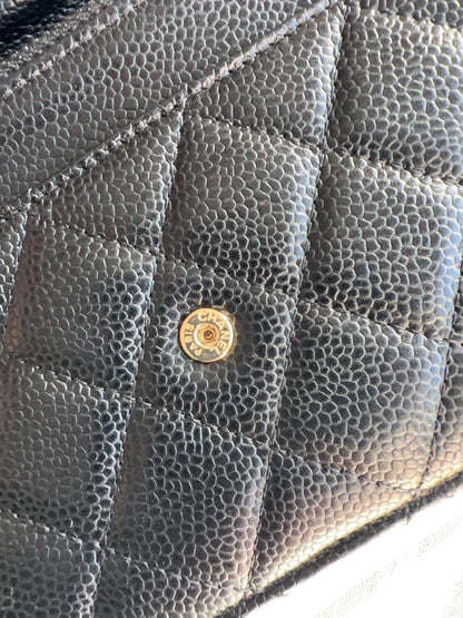 Chanel Caviar Classic Wallet On Chain Black Gold