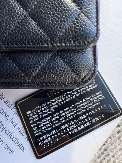 Chanel Caviar Classic Wallet On Chain Black Gold