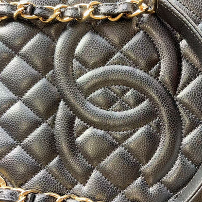 Chanel Caviar GST Black Quilted Shopping Tote Gold