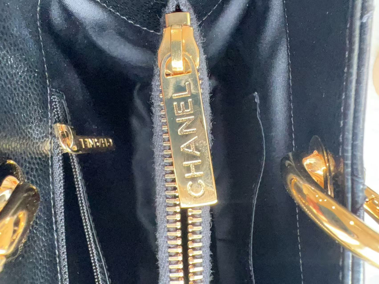 Chanel Caviar GST Black Quilted Shopping Tote Gold