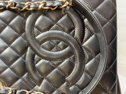 Chanel Caviar GST Black Quilted Shopping Tote Gold