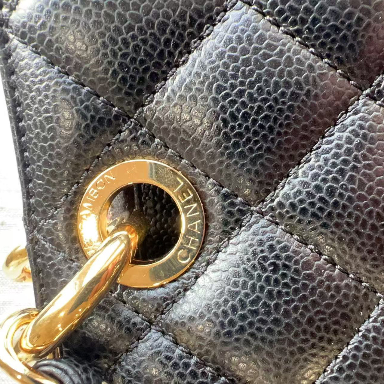 Chanel Caviar GST Black Quilted Shopping Tote Gold