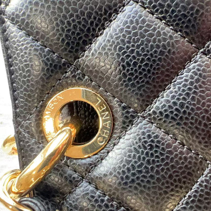 Chanel Caviar GST Black Quilted Shopping Tote Gold