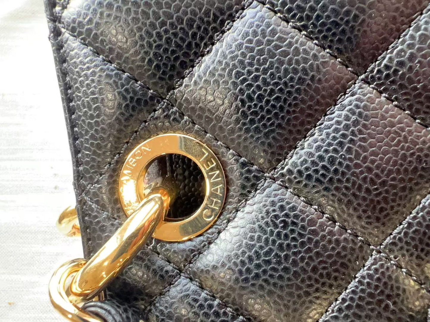 Chanel Caviar GST Black Quilted Shopping Tote Gold