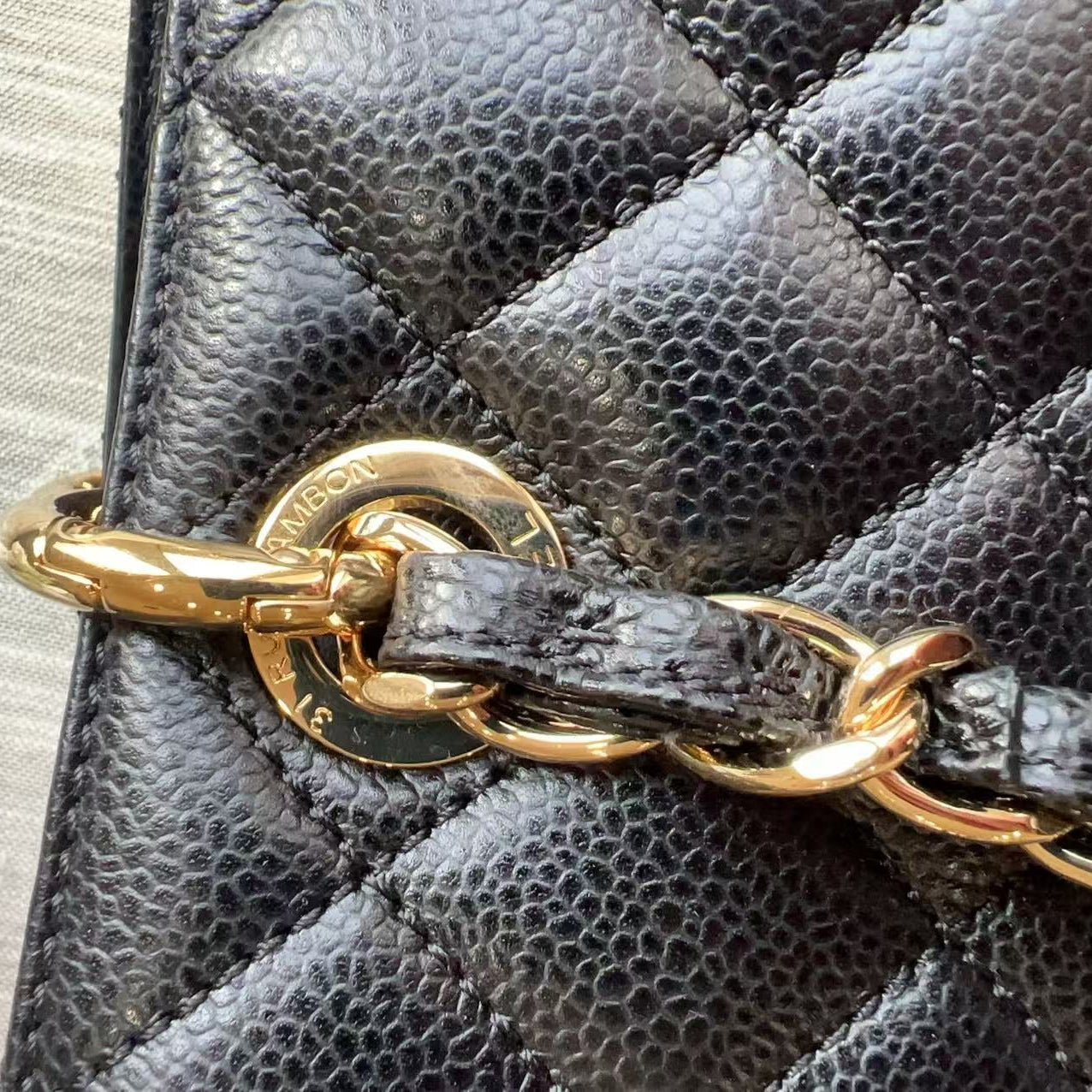 Chanel Caviar GST Black Quilted Shopping Tote Gold