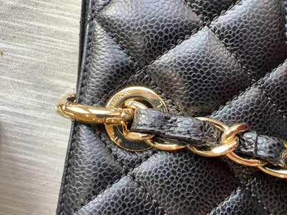 Chanel Caviar GST Black Quilted Shopping Tote Gold