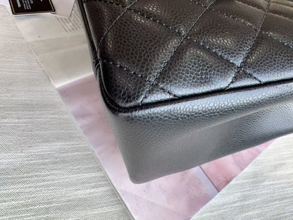 Chanel Caviar GST Black Quilted Shopping Tote Gold