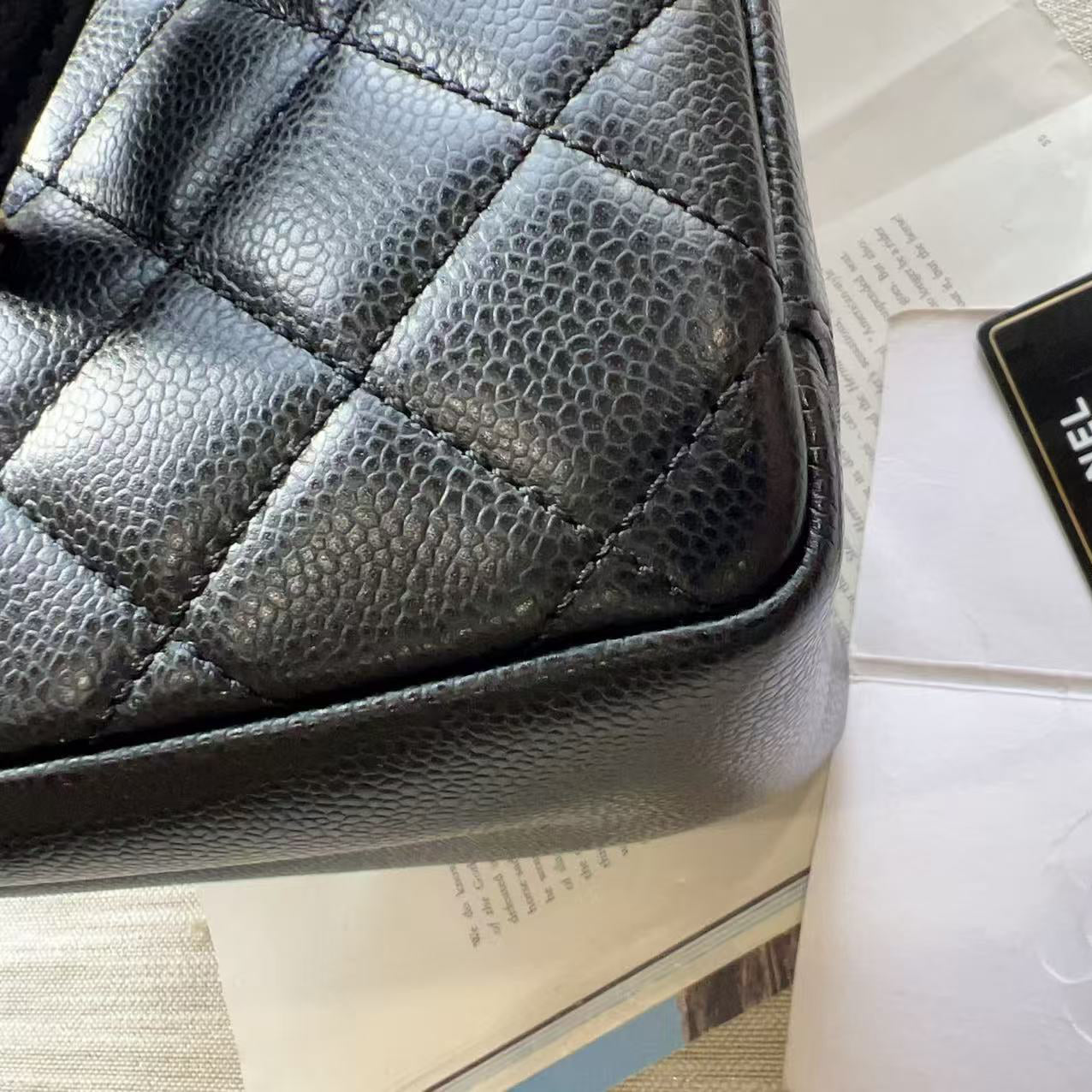 Chanel Caviar GST Black Quilted Shopping Tote Gold