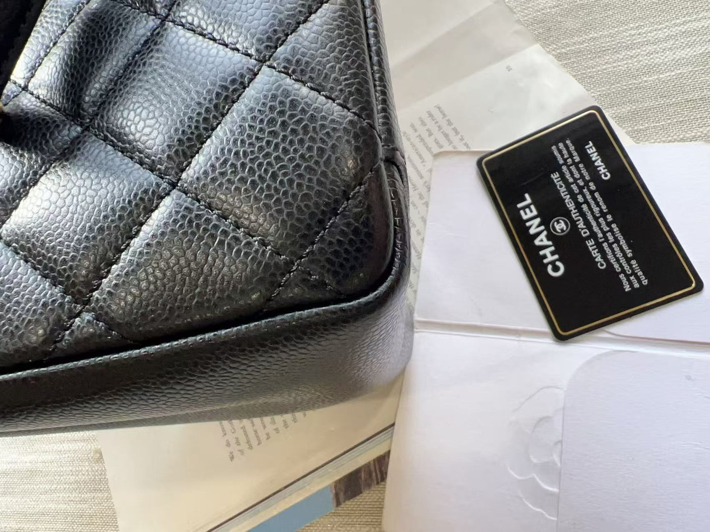 Chanel Caviar GST Black Quilted Shopping Tote Gold