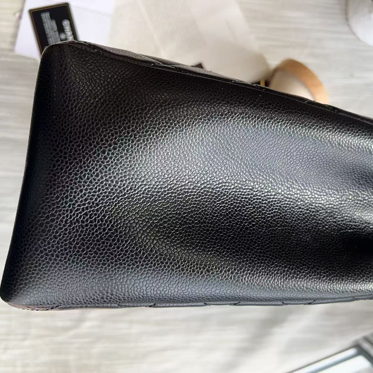 Chanel Caviar GST Black Quilted Shopping Tote Gold