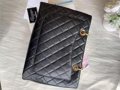 Chanel Caviar GST Black Quilted Shopping Tote Gold