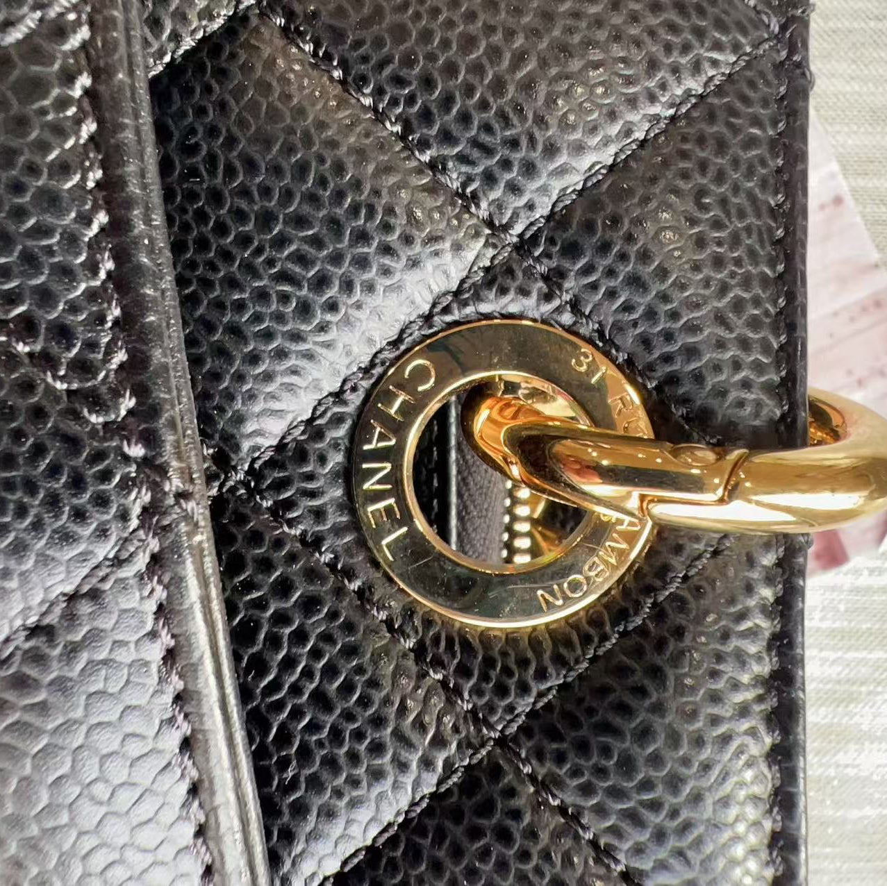 Chanel Caviar GST Black Quilted Shopping Tote Gold