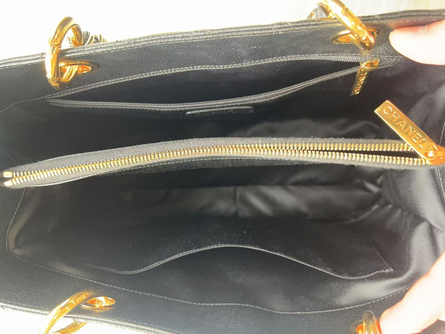 Chanel Caviar GST Black Quilted Shopping Tote Gold