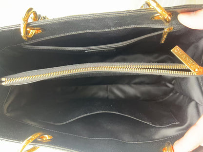 Chanel Caviar GST Black Quilted Shopping Tote Gold