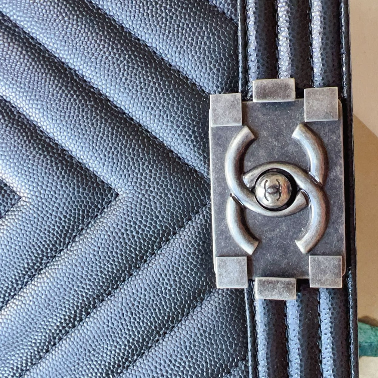 Chanel Black Caviar New Medium Chevron Boy Bag