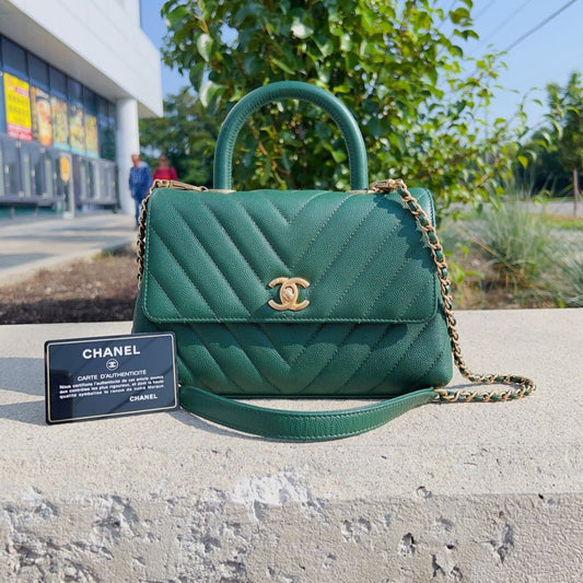 Chanel Caviar Mini Coco Handle Bag Green