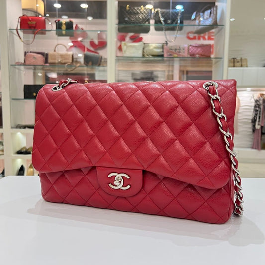 Chanel Caviar Quilted Jumbo Double Flap Red