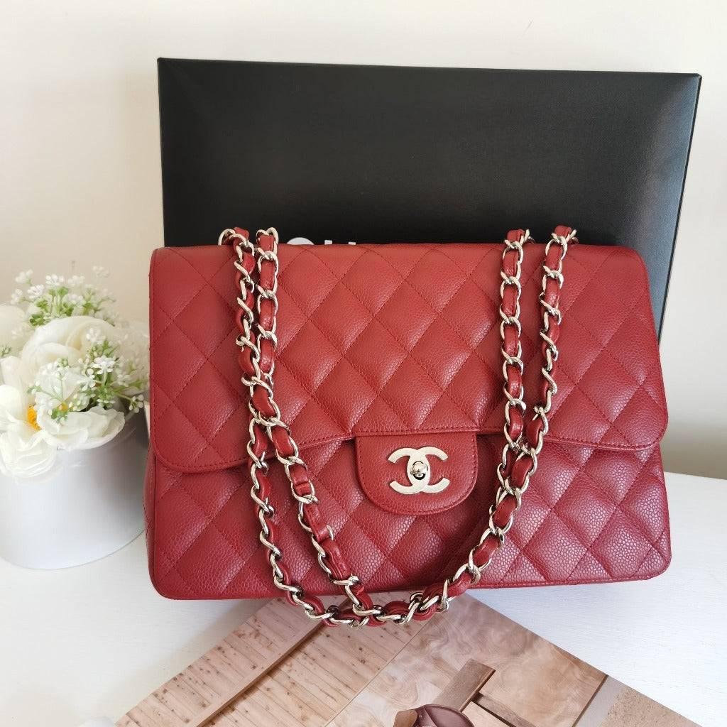 Chanel Caviar Quilted Jumbo Single Flap Red