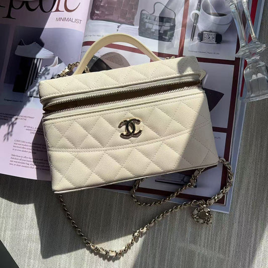 Chanel Beige quilted handbag with gold chain 