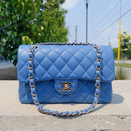 Chanel Caviar Small Classic Double Flap Handbag Blue