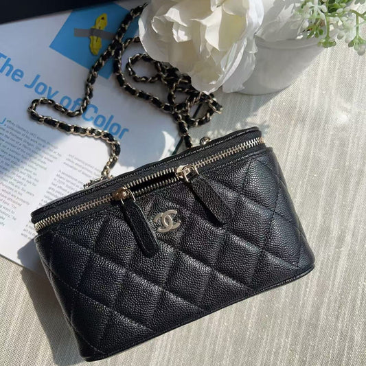 Chanel Caviar Vanity Case with Chain Black