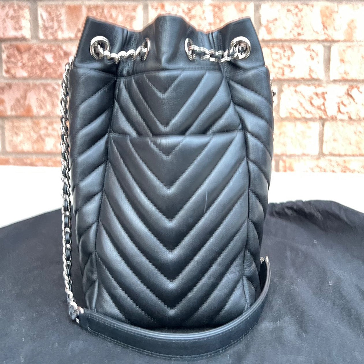 Chanel Chevron Urban Spirit Drawstring Bucket Backpack Black