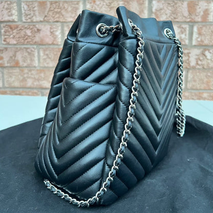 Chanel Chevron Urban Spirit Drawstring Bucket Backpack Black