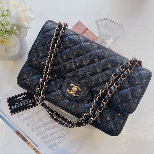 Chanel Classic Caviar Black Jumbo Gold