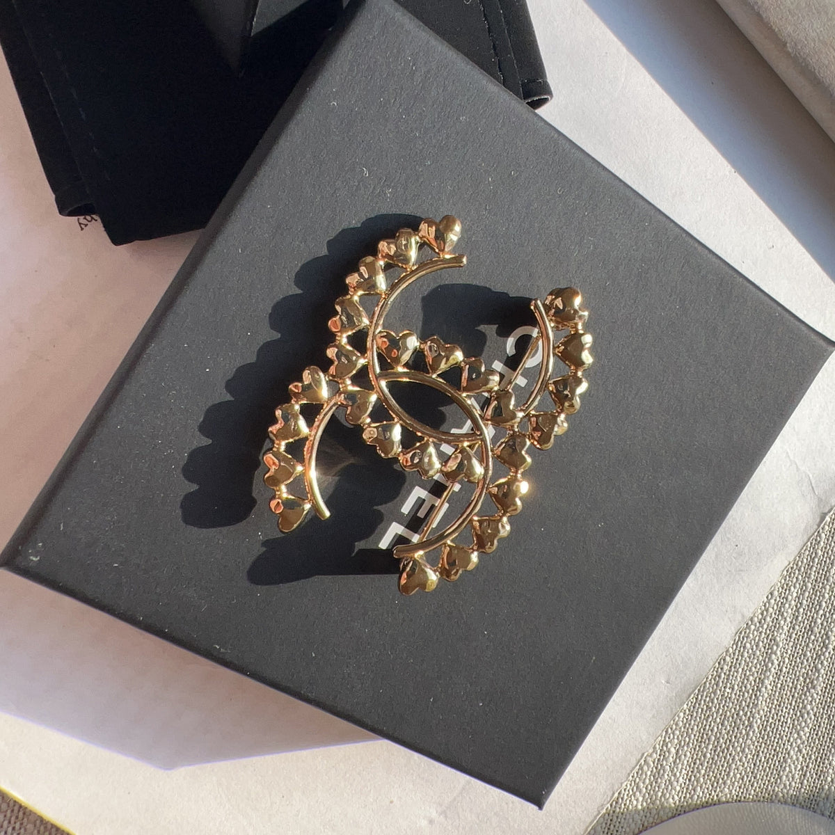 Chanel Gold Metal CC with Mini Hearts Brooch 2023