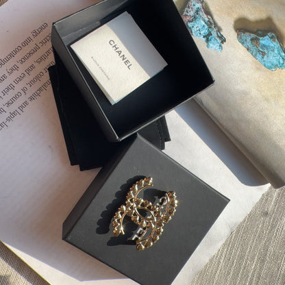Chanel Gold Metal CC with Mini Hearts Brooch 2023