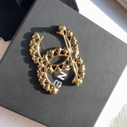 Chanel Gold Metal CC with Mini Hearts Brooch 2023