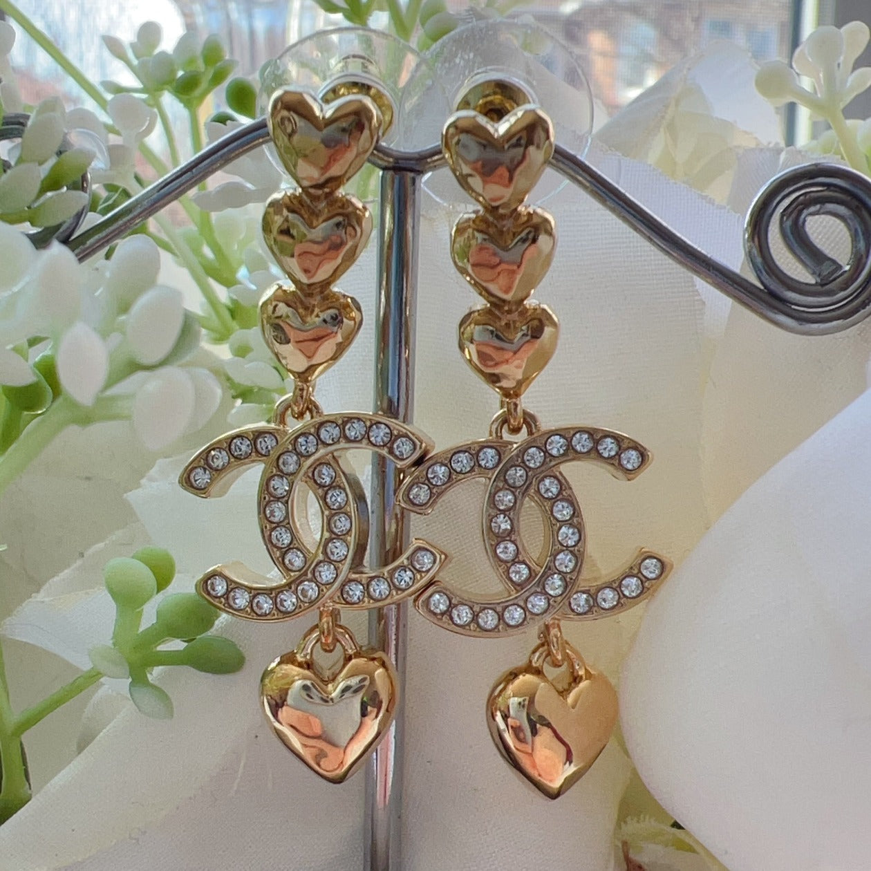 Chanel Heart Party Earrings CC Crystal Elegant Style New 2023