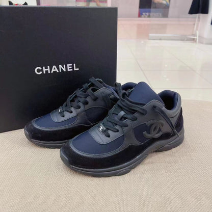 Chanel Interlocking CC Logo Suede Athletic Sneakers Black Trainers