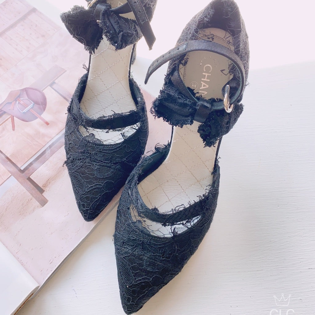 Chanel Lace butterfly Vintage style Heels Size37 New