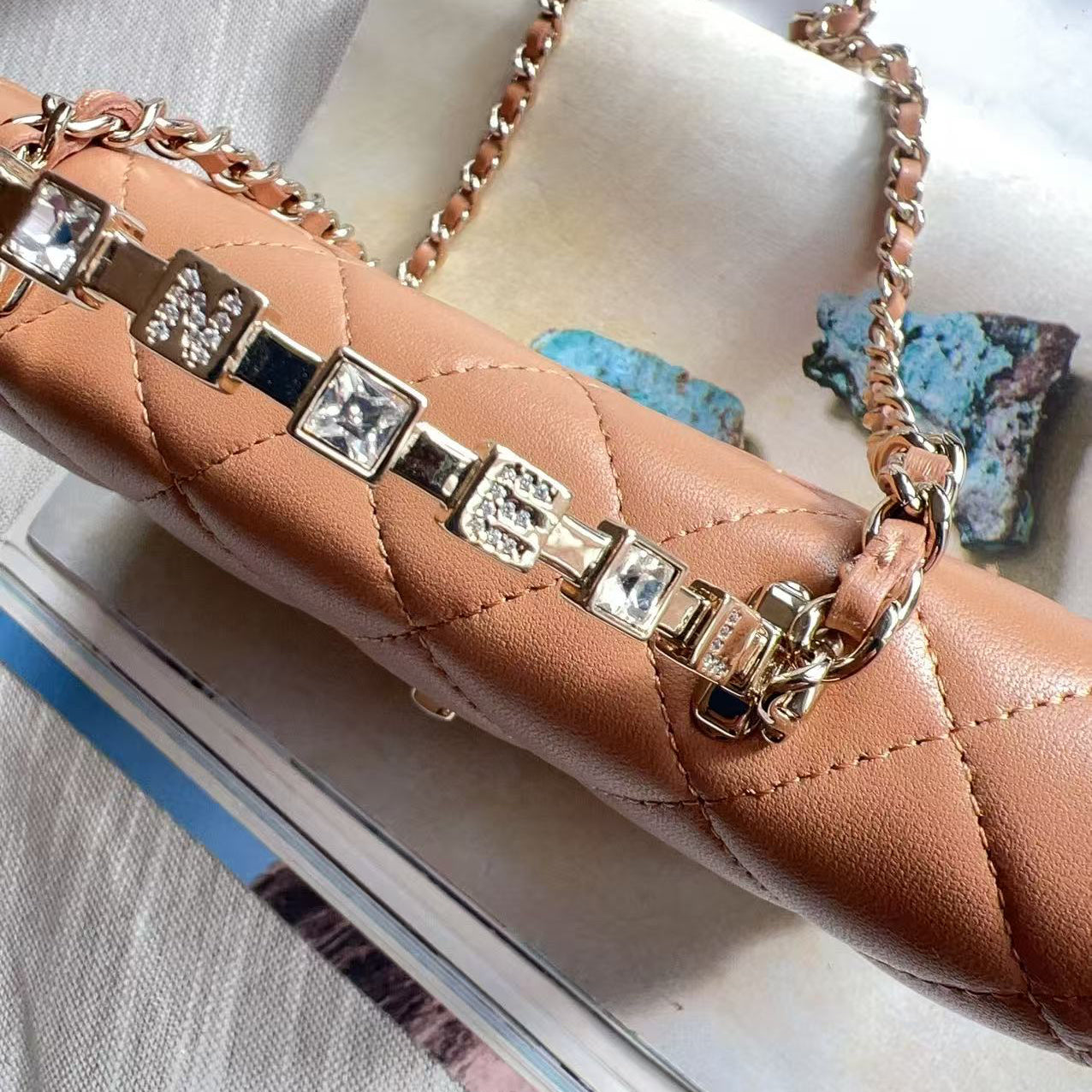Chanel Lambskin Crystal CC and Top Handle Camel