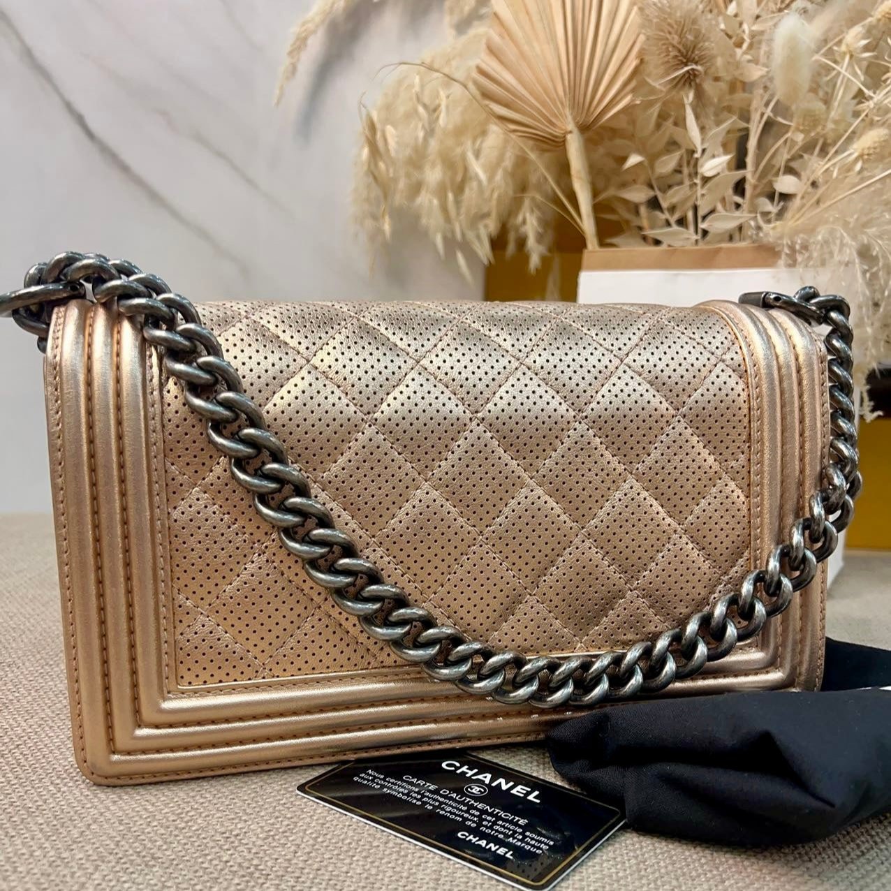 Chanel Medium Boy Flap Perforated Quilted Gold