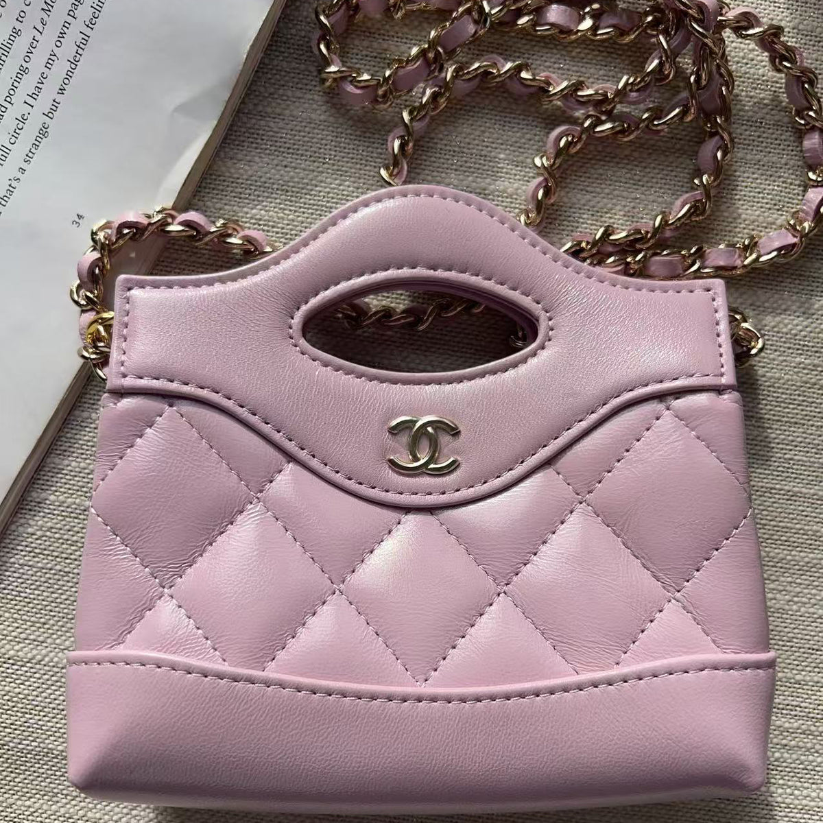 Chanel Lambskin Quilted Micro 31 Clutch With Chain Light Purple