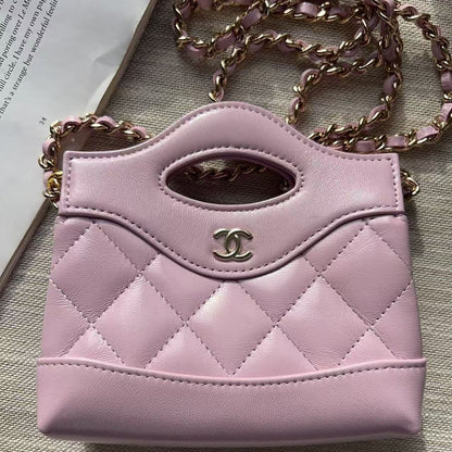 Chanel Lambskin Quilted Micro 31 Clutch With Chain Light Purple