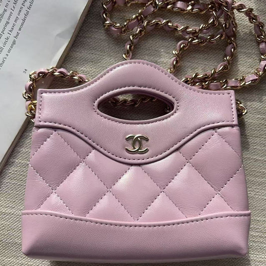 Chanel Lambskin Quilted Micro 31 Clutch With Chain Light Purple