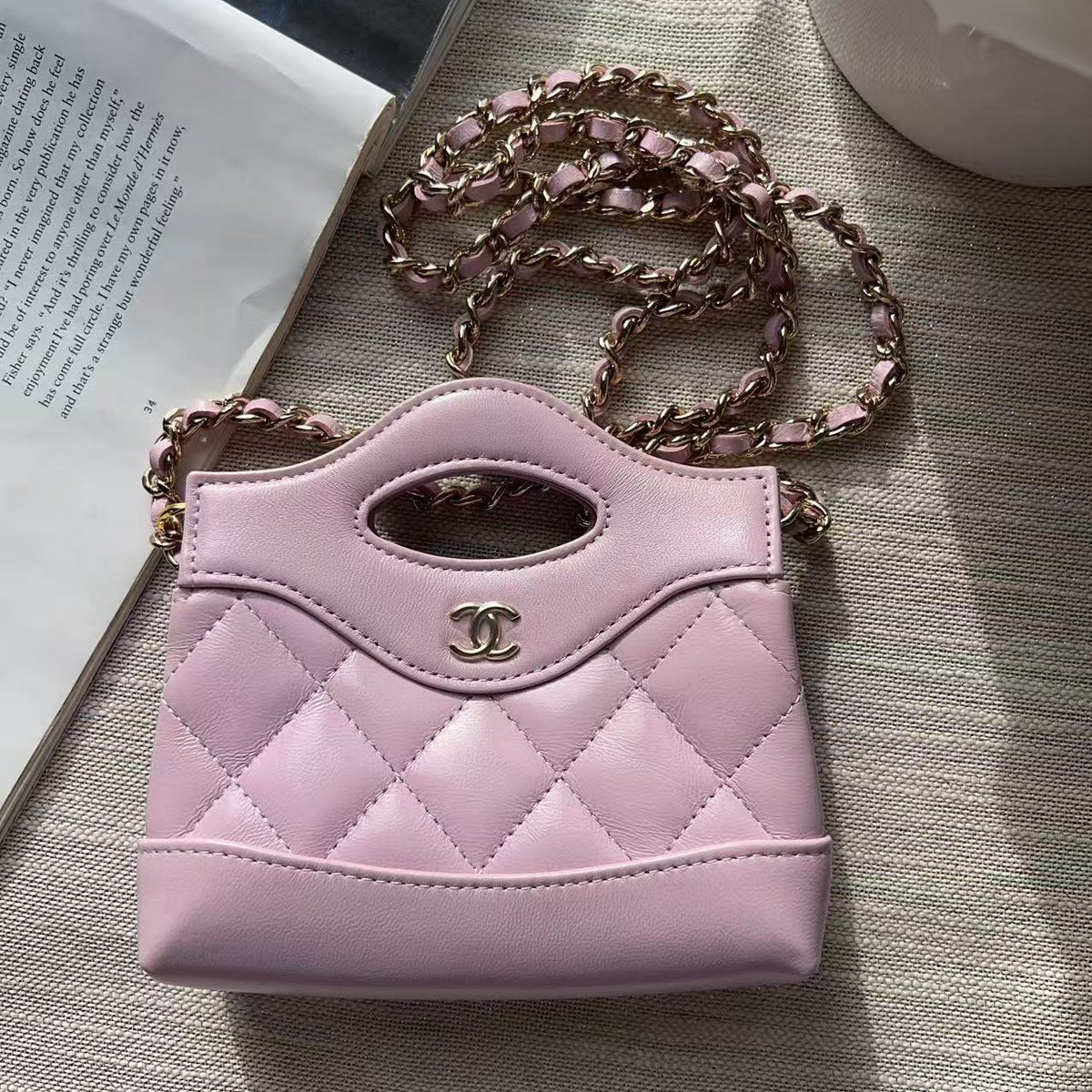 Chanel Lambskin Quilted Micro 31 Clutch With Chain Light Purple